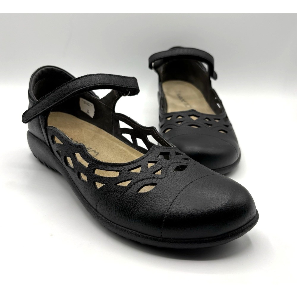 NAOT Agathis Mary Jane Shoe Women's Size 8 Black Leather Hook Loop Flats